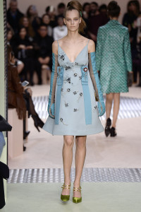 MILAN, ITALY - FEBRUARY 26: A model walks the runway at the Prada Autumn Winter 2015 fashion show during Milan Fashion Week on February 26, 2015 in Milan, Italy. (Photo by Catwalking/Getty Images)